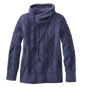 LL Bean Women’s Funnelneck Sweater - Signature Fisherman’s Knit, Indigo